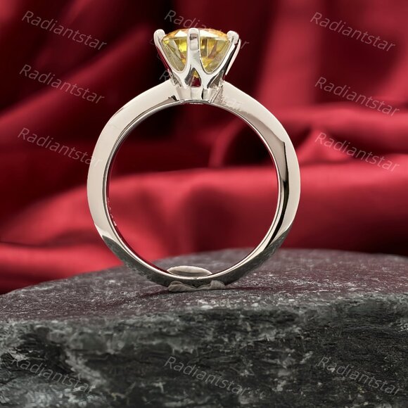 NEW Certified 2 ct. t.w. Lemon Yellow Moissanite Solitaire 6 Prong Ring - Picture 5 of 8